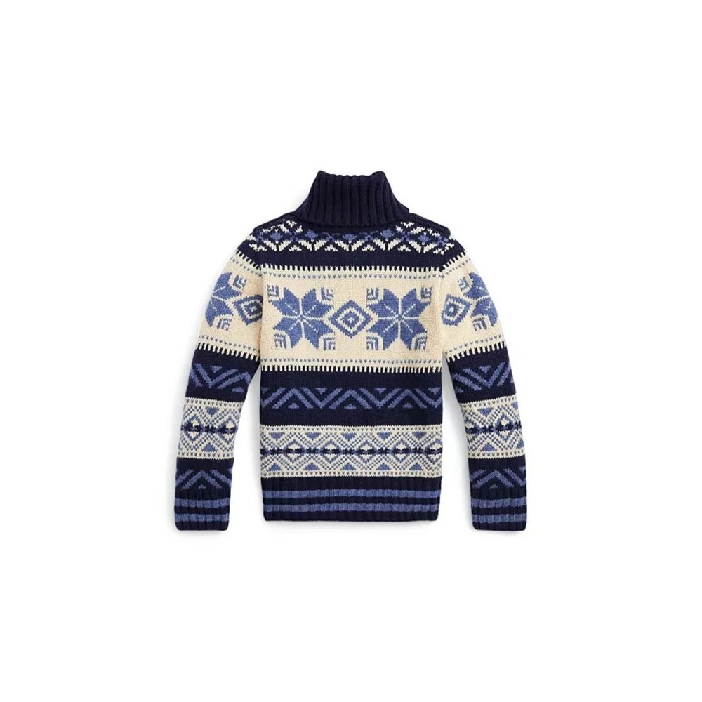 Polo Ralph Lauren Girls Fair Isle Wool Blend Turtleneck Sweater Blue Size 2